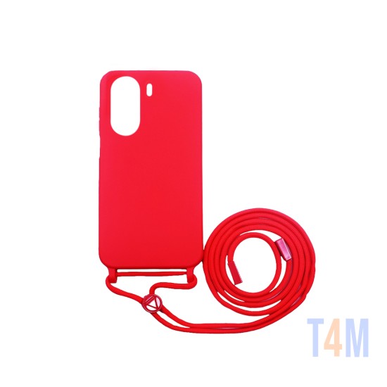 Capa de Silicone com Cordão para Xiaomi Redmi 13C/Poco C65 Vermelho